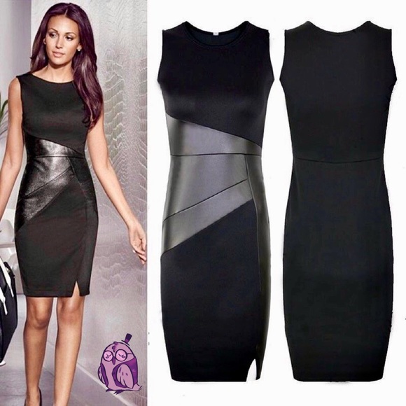 Modern Owl Boutique Dresses & Skirts - "Adelaide" Sexy Patchwork PU Leather Bodycon Dress